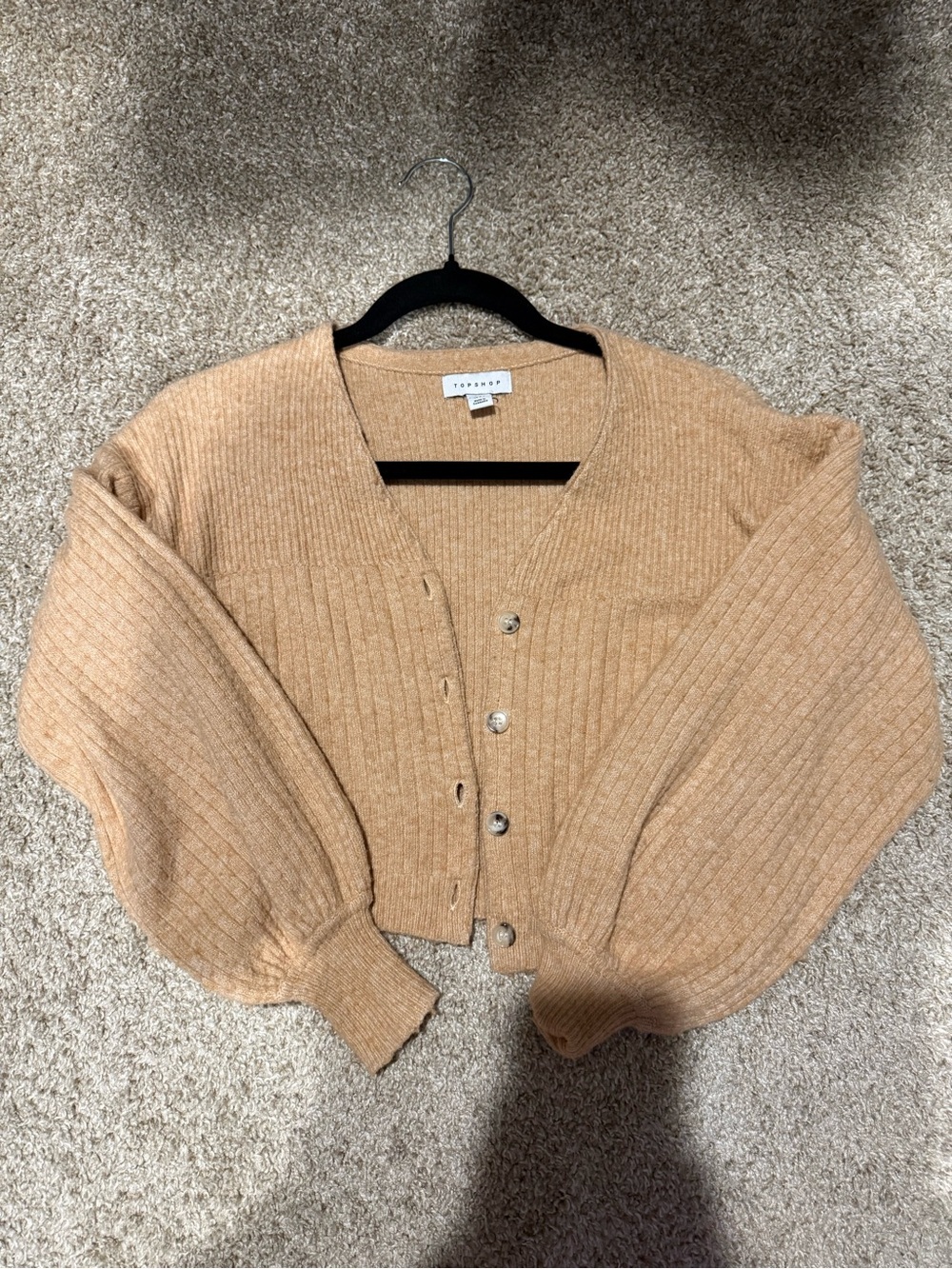 Topshop Women's Ribbed Crewneck Top in Tan